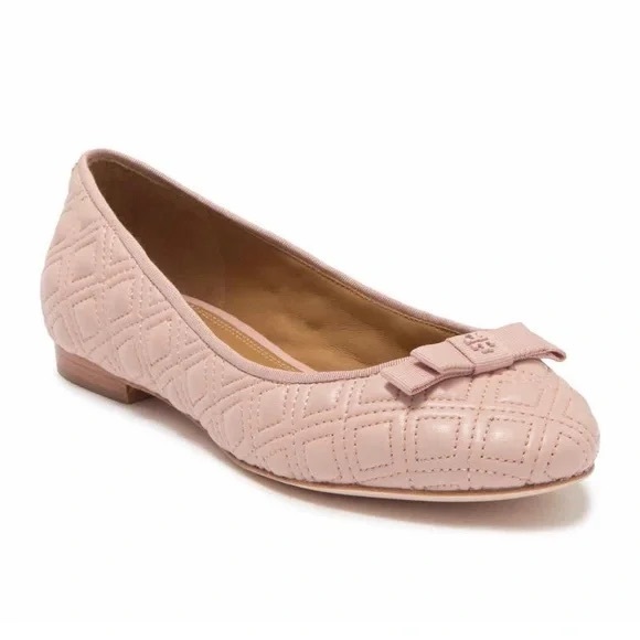 Tory Burch Marion Seashell Pink/Seas Quilted Ballet Flats - Picture 1 of 15